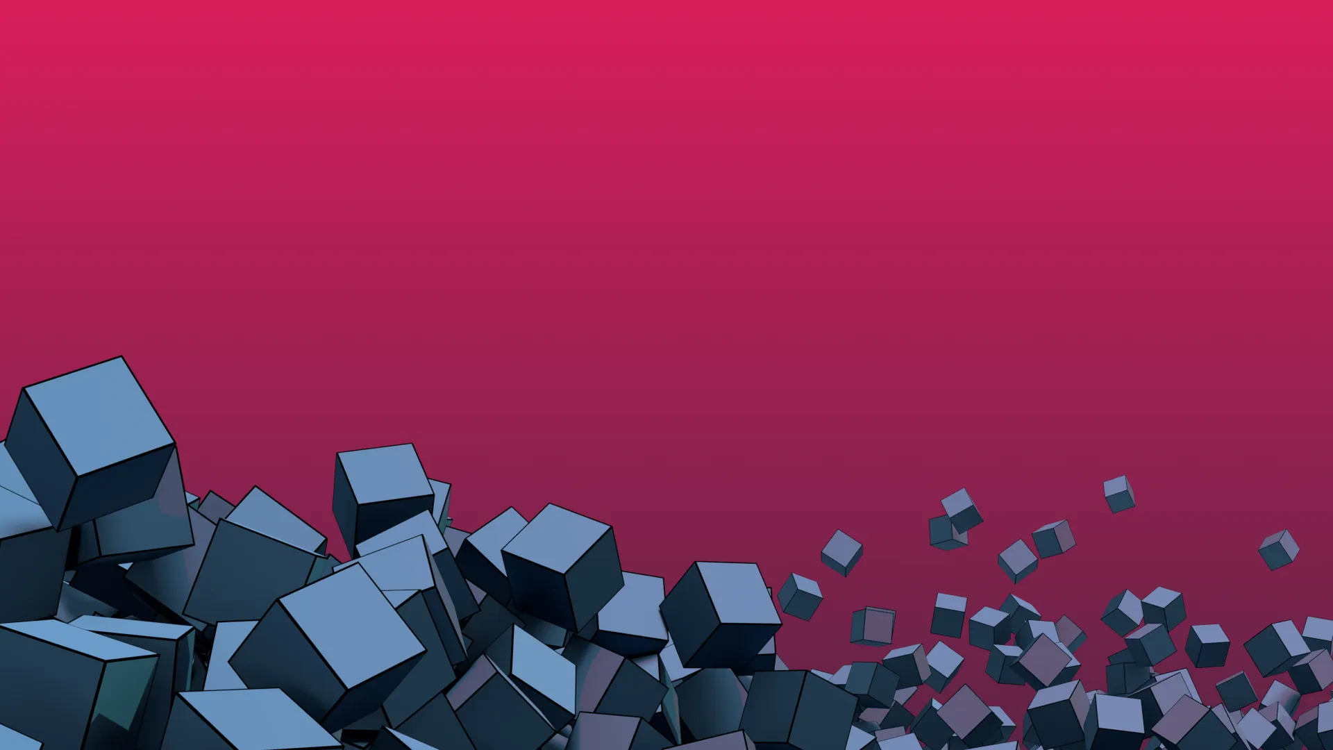 Kaskade key art: blue cubes tumbling across a pink gradient