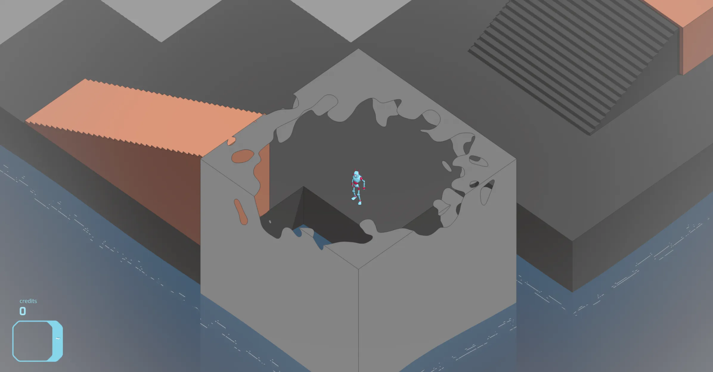The block with a noisy circular hole dissolved around the character