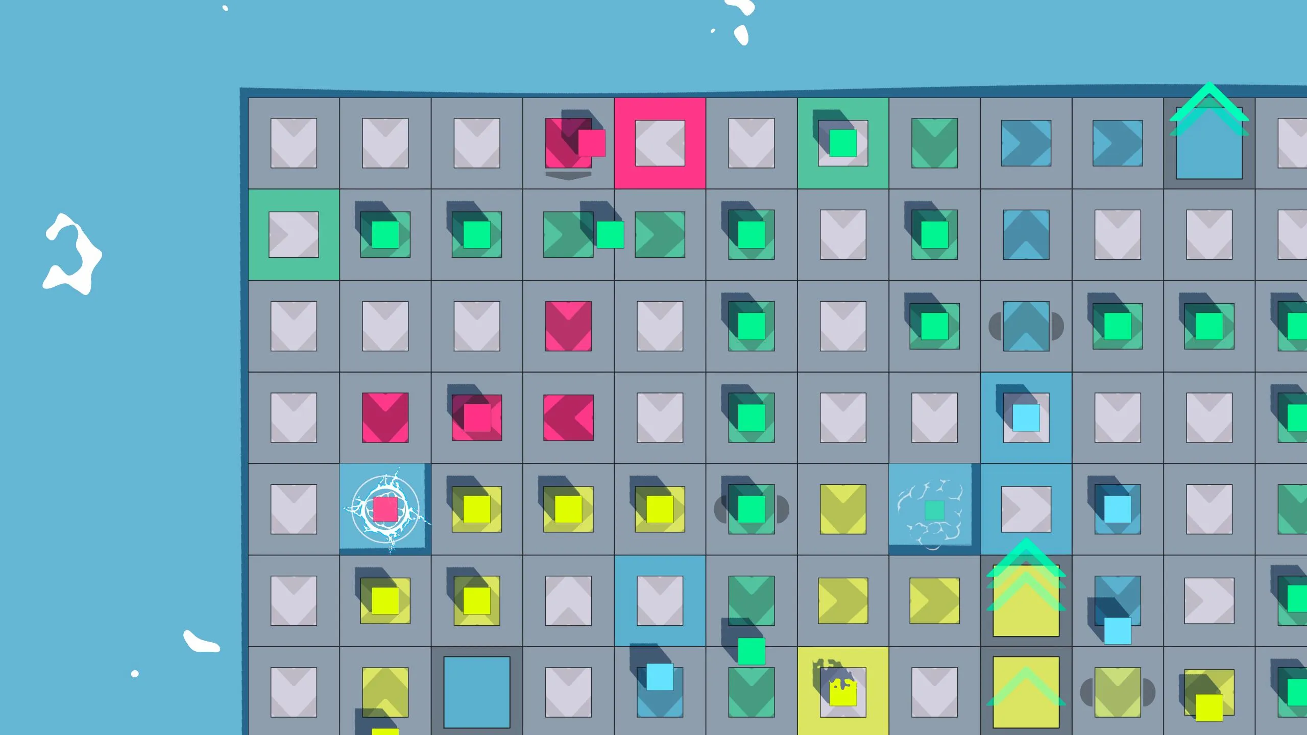 Close-up of a level floating on blue water, its belts busy with deliveries
